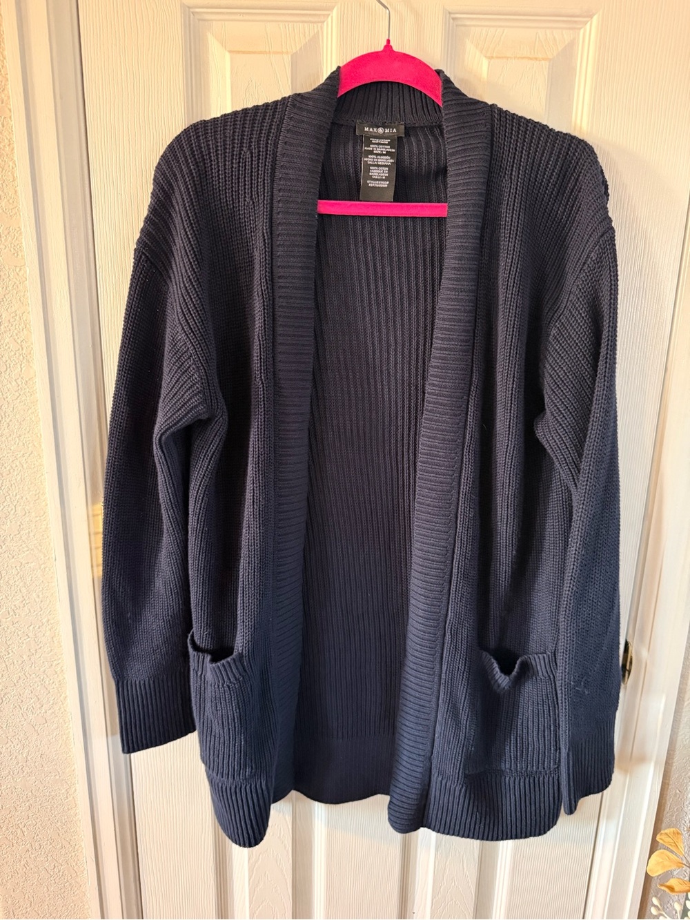 Classic Navy Open-Front Ribbed Cardigan - Picture 2 of 5